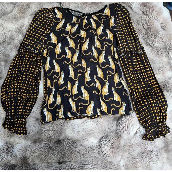 BL^NK Anthropologie Women’s Leopard Long Sleeve Blouse SZ Medium - Picture 8 of 9